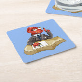 Tyrannosaurus Rex Boss sitzt an einem Schreibtisch Rechteckiger Pappuntersetzer (angewinkelt)