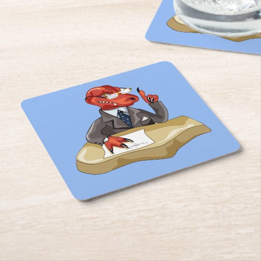 Tyrannosaurus Rex Boss sitzt an einem Schreibtisch Rechteckiger Pappuntersetzer (angewinkelt)