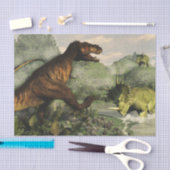 Tyrannosaurus rex, das gegen Styracosaurus kämpft Seidenpapier (Handwerk)