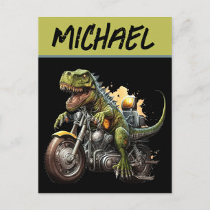 Tyrannosaurus Rex Dinosaur auf einem Motorrad fahr Postkarte