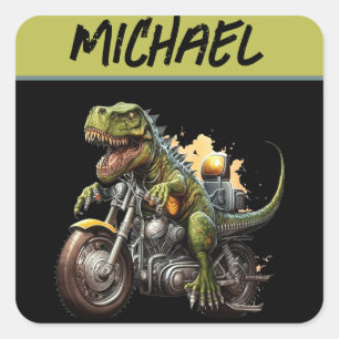 Tyrannosaurus Rex Dinosaur auf einem Motorrad Quadratischer Aufkleber