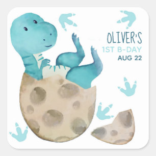 Tyrannosaurus Rex Dinosaur Boy 1. Geburtstags-Part Quadratischer Aufkleber
