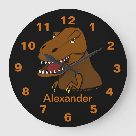 Tyrannosaurus Rex Dinosaur Personalized Name Clock Große Wanduhr (Vorderseite)
