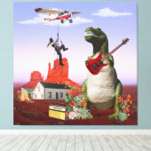 Tyrannosaurus Rex Dinosaur Rock & Roll Wall Art Leinwanddruck (Insitu (Holzboden))