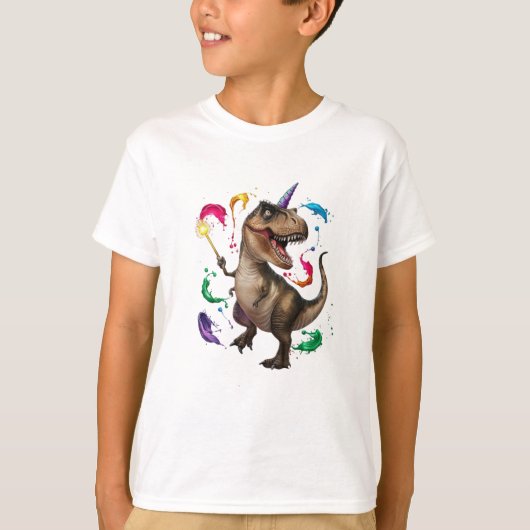 Tyrannosaurus Rex Dinosaurier mit Einhornhorn T-Shirt (Vorderseite)
