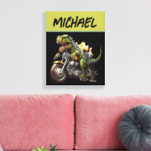 Tyrannosaurus Rex Dinosaurier Reiten auf einem Mot Leinwanddruck (Insitu (Wohnzimmer))