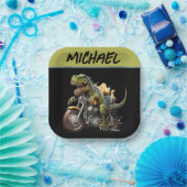 Tyrannosaurus Rex Dinosaurier Reiten auf einem Mot Pappteller (Party)