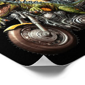 Tyrannosaurus Rex Dinosaurier Reiten auf einem Mot Poster (Ecke)