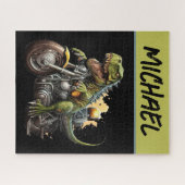 Tyrannosaurus Rex Dinosaurier Reiten auf einem Mot Puzzle (Horizontal)