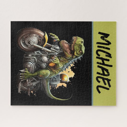 Tyrannosaurus Rex Dinosaurier Reiten auf einem Mot Puzzle (Horizontal)