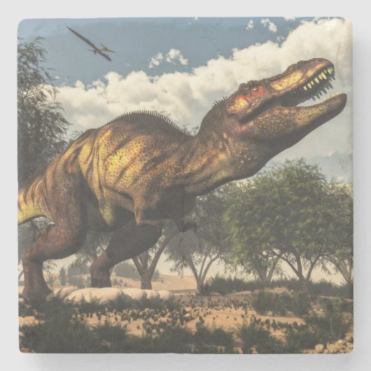 Tyrannosaurus rex Dinosaurier und seine Eier Steinuntersetzer (Vorderseite)