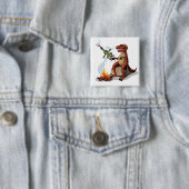 Tyrannosaurus Rex kocht Essen über einem Lagerfeue Button (Beispiel)