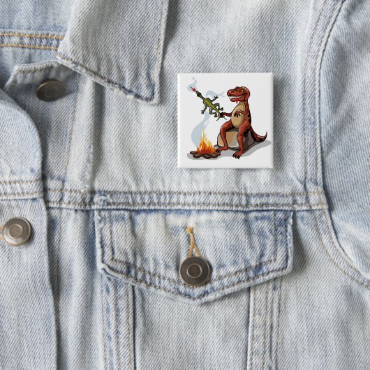 Tyrannosaurus Rex kocht Essen über einem Lagerfeue Button (Beispiel)