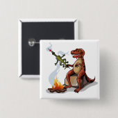 Tyrannosaurus Rex kocht Essen über einem Lagerfeue Button (Vorne & Hinten)