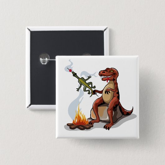 Tyrannosaurus Rex kocht Essen über einem Lagerfeue Button (Vorne & Hinten)
