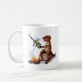 Tyrannosaurus Rex kocht Essen über einem Lagerfeue Kaffeetasse (Links)