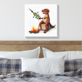 Tyrannosaurus Rex kocht Essen über einem Lagerfeue Leinwanddruck (Insitu (Schlafzimmer))