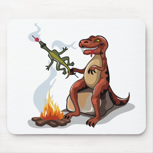 Tyrannosaurus Rex kocht Essen über einem Lagerfeue Mousepad (Vorne)