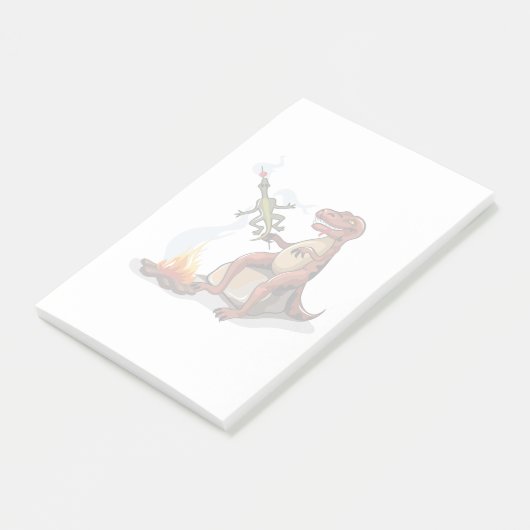 Tyrannosaurus Rex kocht Essen über einem Lagerfeue Post-it Klebezettel (angewinkelt)