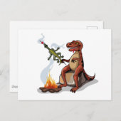 Tyrannosaurus Rex kocht Essen über einem Lagerfeue Postkarte (Vorne/Hinten)