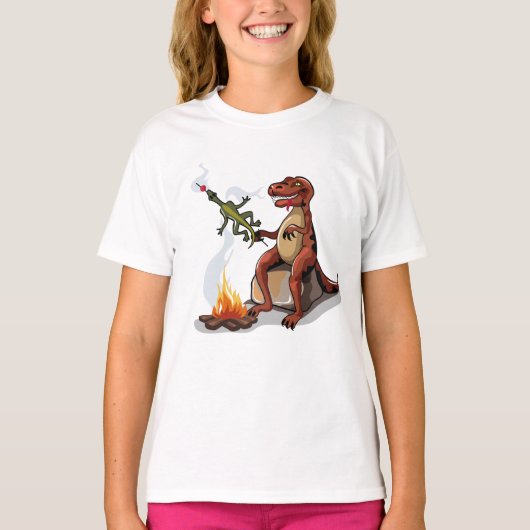 Tyrannosaurus Rex kocht Essen über einem Lagerfeue T-Shirt (Vorderseite)