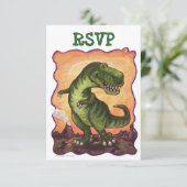 Tyrannosaurus Rex Party Center RSVP Card Karte (Stehend Vorderseite)