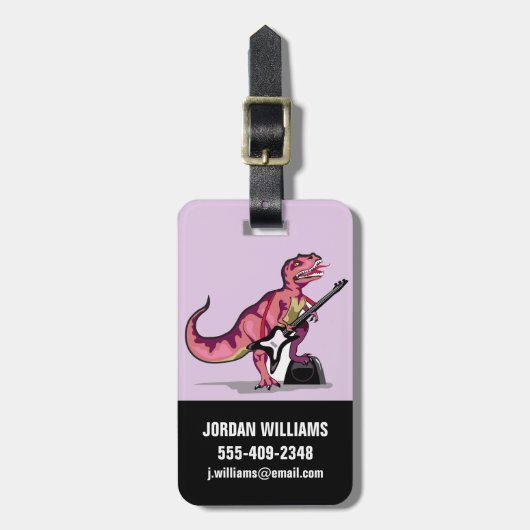 Tyrannosaurus Rex spielt Gitarre. Gepäckanhänger (Vorderseite vertikal)