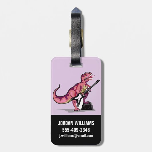 Tyrannosaurus Rex spielt Gitarre. Gepäckanhänger (Rückseite vertikal)