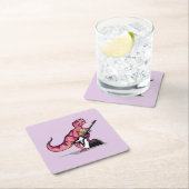 Tyrannosaurus Rex spielt Gitarre. Rechteckiger Pappuntersetzer (Vor Ort)