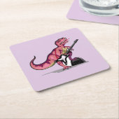 Tyrannosaurus Rex spielt Gitarre. Rechteckiger Pappuntersetzer (angewinkelt)