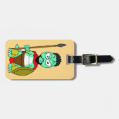 Tyrannosaurus Rex verkleidet als Leonidas. Gepäckanhänger (Vorderseite horizontal)