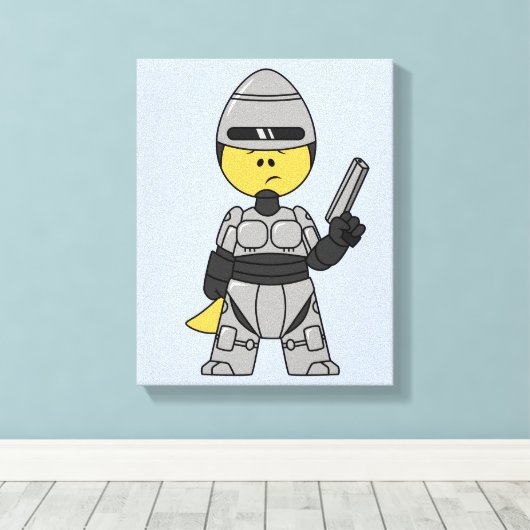 Tyrannosaurus Rex verkleidet als Robocop. Leinwanddruck (Insitu (Holzboden))