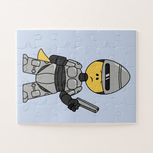 Tyrannosaurus Rex verkleidet als Robocop. Puzzle (Horizontal)