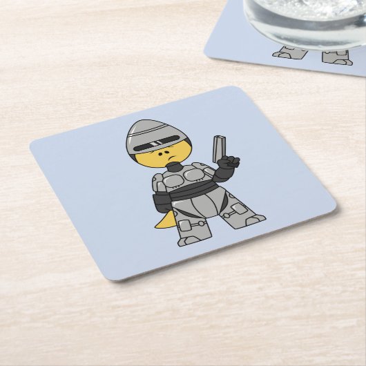 Tyrannosaurus Rex verkleidet als Robocop. Rechteckiger Pappuntersetzer (angewinkelt)