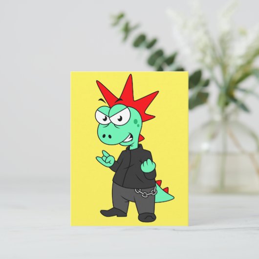 Tyrannosaurus Rex verkleidete sich als Punk. Postkarte (Stehend Vorderseite)