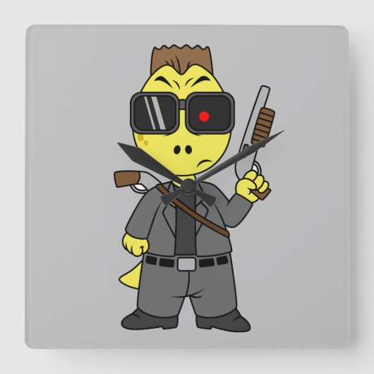 Tyrannosaurus Rex verkleidete sich als Terminator. Quadratische Wanduhr (Vorderseite)