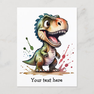 Tyrannosaurus Rex Watercolor Splash Personalisiert Postkarte