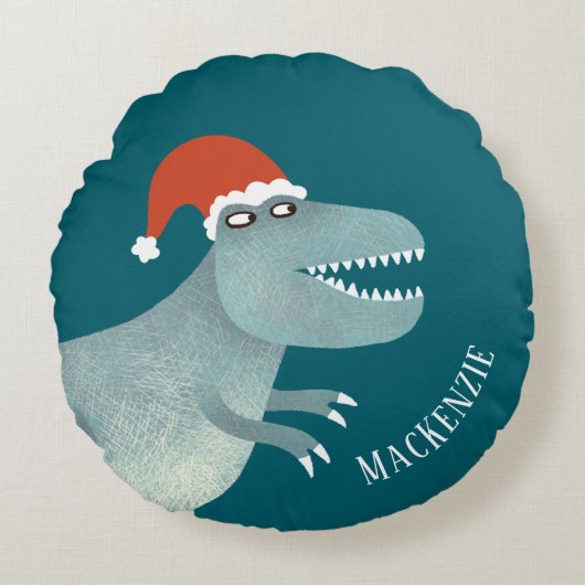 Tyrannosaurus Rex Weihnachtsfeierliche Weihnachtsm Rundes Kissen (Vorderseite)