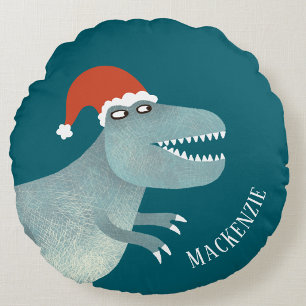 Tyrannosaurus Rex Weihnachtsmannmütze Personalisie Rundes Kissen