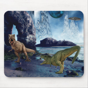 Tyrannosaurus T-Rex Dinosaur Battle Alien Planet Mousepad