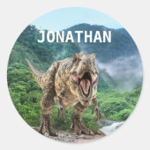 Tyrannosaurus T-rex Dinosaur Monogrammname Runder Aufkleber (Vorderseite)