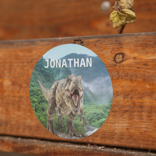 Tyrannosaurus T-rex Dinosaur Monogrammname Runder Aufkleber