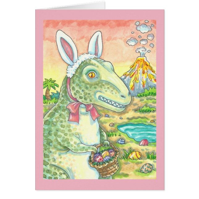 TYRANNOSAURUS T REX EASTER BUNNY GREETING CARD (Vorne)