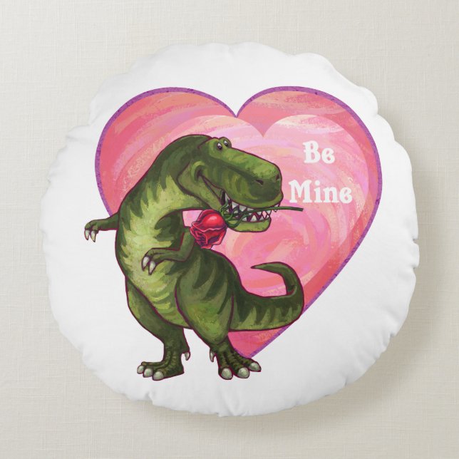 Tyrannosaurus Valentinstag Rundes Kissen (Vorderseite)