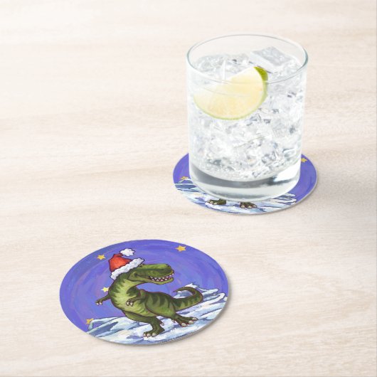 Tyrannosaurus Weihnachten Runder Pappuntersetzer (Vor Ort)