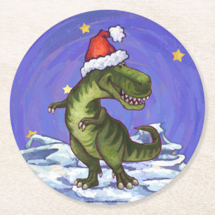Tyrannosaurus Weihnachten Runder Pappuntersetzer