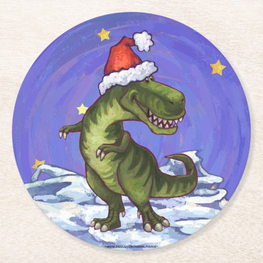 Tyrannosaurus Weihnachten Runder Pappuntersetzer (Vorderseite)