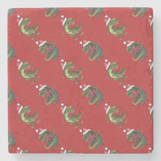 Tyrannosaurus Weihnachten Steinuntersetzer (Vorderseite)