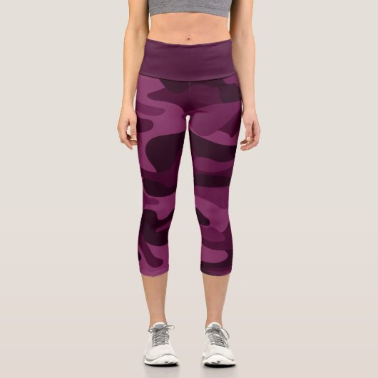 Tyrianische Lila Monocolor-Camouflage Capri Leggings (Vorderseite)