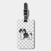 Tzu-Cartoon-Hund mit schwarzem und weißem Shih und Gepäckanhänger (Vorderseite vertikal)